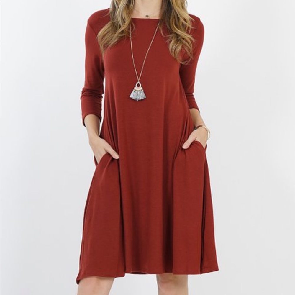 ❤️🆕BLAKE BRICK RED SOFT SWING DRESS W POCKETS NWT - Picture 3 of 13